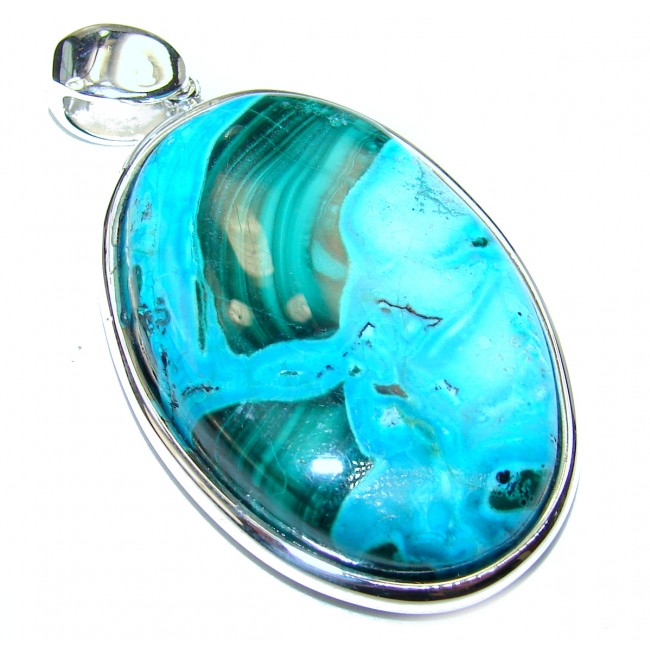 Large Victorian style AAAA+ Chrysocolla .925 Sterling Silver handcrafted Pendant