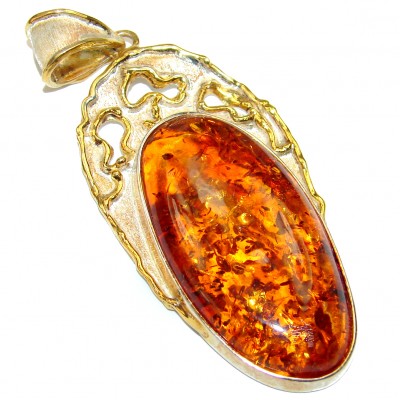 Golden Beauty Natural Baltic Amber 18K Gold over .925 Sterling Silver handmade LARGE Pendant