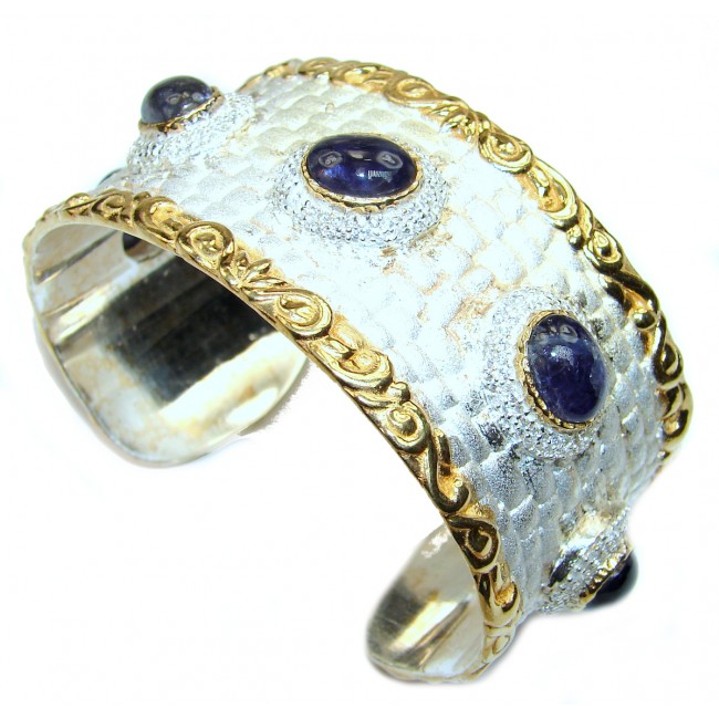 Bracelet with Sapphire & Diamonds 24K gold and Silver in Antique White Patina