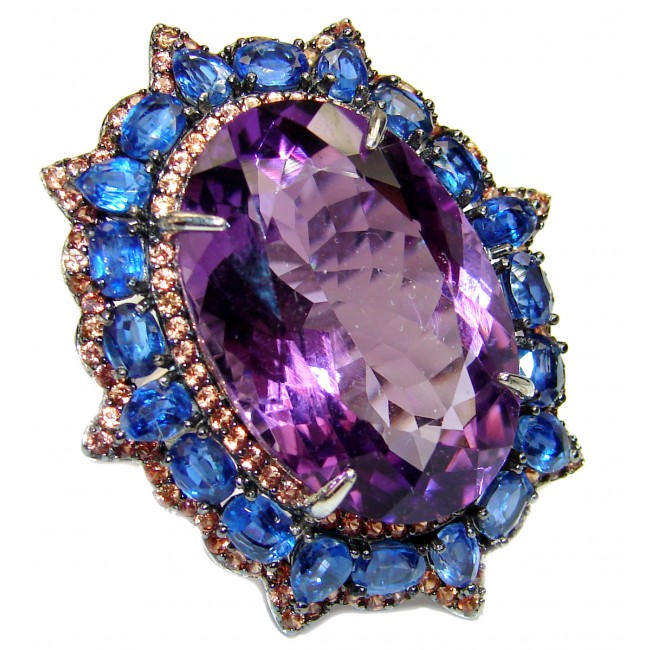 Her Majesty Vintage Style 55.7carat Amethyst Sapphire .925 Sterling Silver handmade Cocktail Ring s. 9