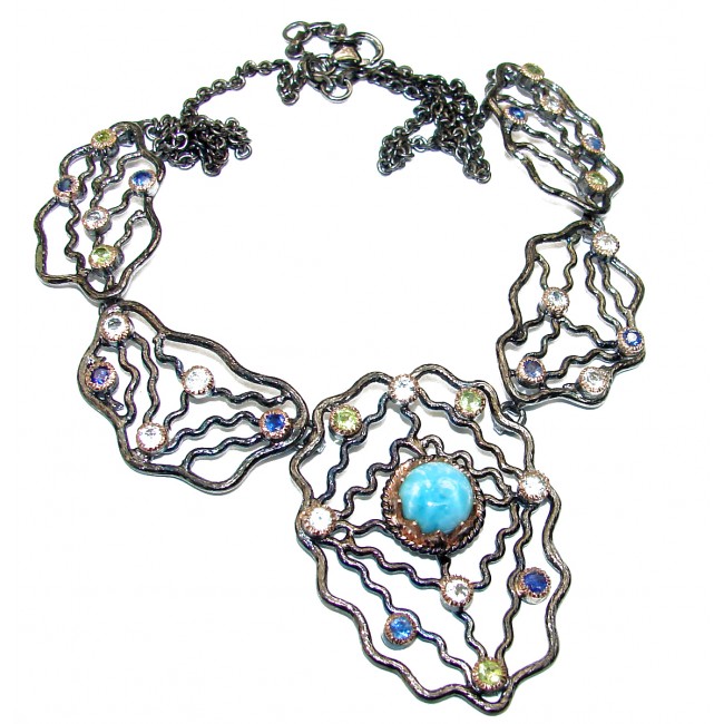 Vintage Design authentic Larimar .925 Sterling Silver handmade necklace