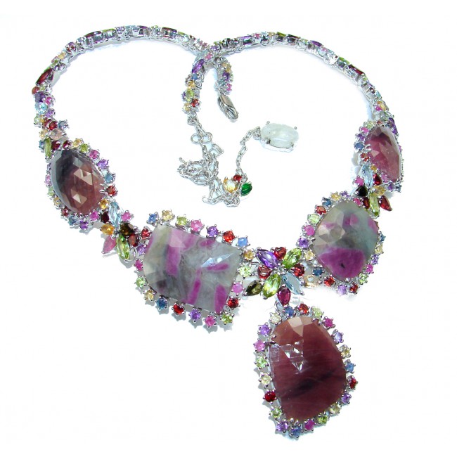 Marvels authentic Kashmir Ruby .925 Sterling Silver handcrafted LARGE necklace