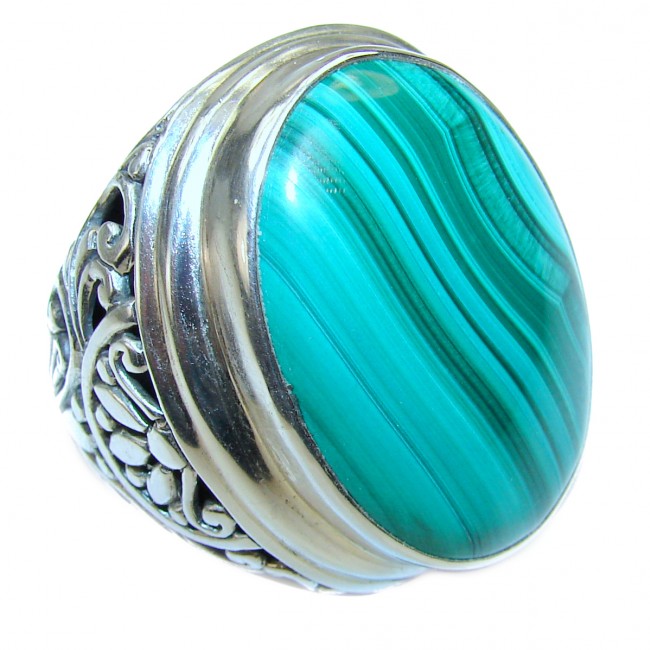 HUGE Green Mistery 33 grams Malachite .925 Sterling Silver handcrafted ring size 7 3/4