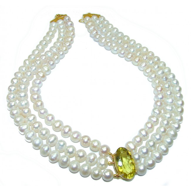131.2 grams Tsarists heirloom Pearl & Citrine 14K Gold over .925 Sterling Silver handmade Necklace