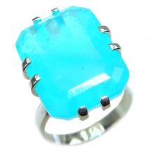 45.2 carat Emerald Cut Paraiba Tourmaline  .925 Sterling Silver  handcrafted Statement Ring size 7 3/4