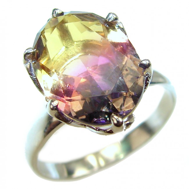 Oval cut BI COLOR Ametrine .925 Sterling Silver handcrafted Ring s. 7 1/4