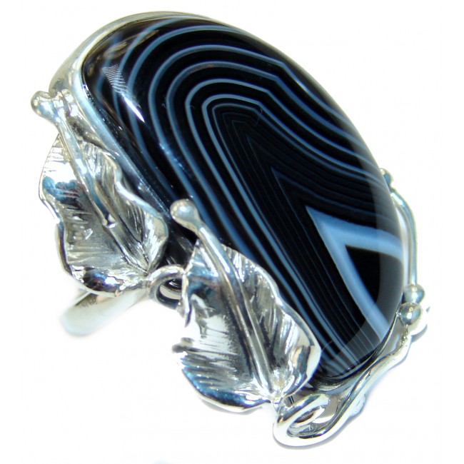 Great Botswana Agate .925 handcrafted Sterling Silver Ring s. 8 adjustable