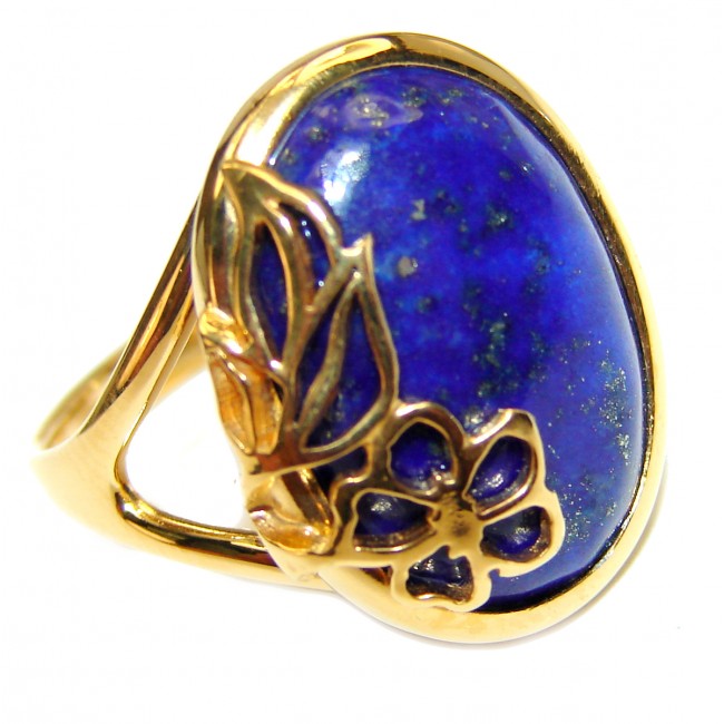 Natural Lapis Lazuli 14K Gold over .925 Sterling Silver handcrafted ring size 8 1/2