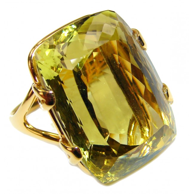 Royal Design 59ct Lemon Topaz 18K yellow Gold .925 Sterling Silver handmade ring size 9