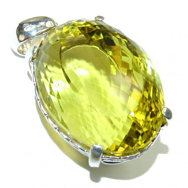Octagon cut 55.8 grams Genuine Lemon Quartz .925 Sterling Silver handcrafted pendant