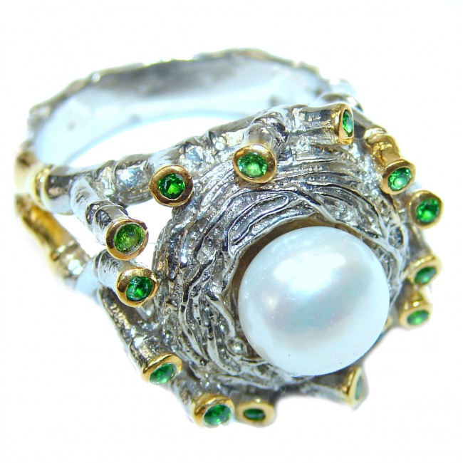 Fresh water Pearl Black 18K Gold over.925 Sterling Silver Ring s. 8 3/4