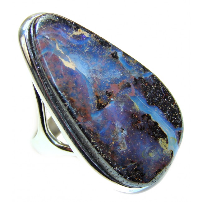 Incredible Australian Boulder Opal .925 Sterling Silver handcrafted ring size 7
