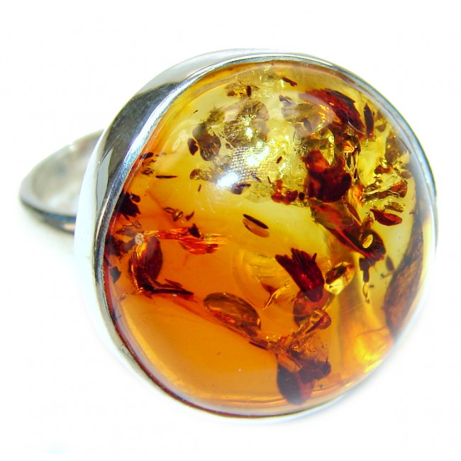 Huge Authentic Baltic Amber .925 Sterling Silver handcrafted HUGE ring; s. 8 3/4