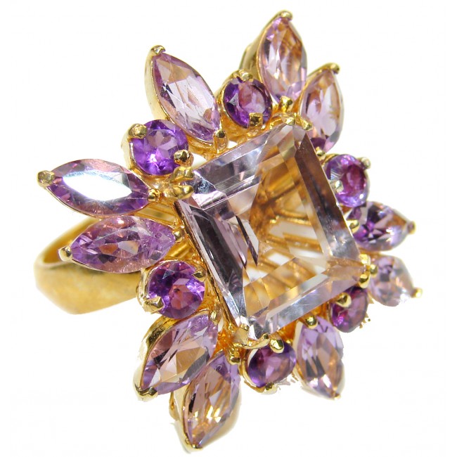 Large genuine Pink Amethyst 14k Gold over .925 Sterling Silver handcrafted Ring size 8