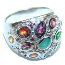 Genuine Ruby Emerald Sapphire   .925 Sterling Silver  handcrafted Statement Ring size 8 1/2