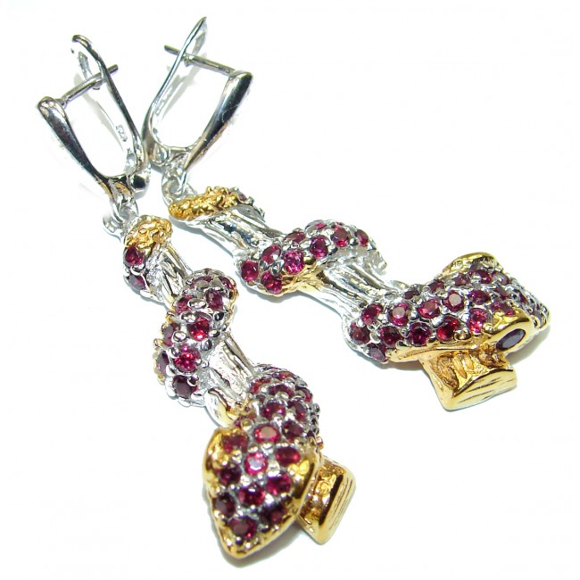 Snakes Ruby 2 tones .925 Sterling Silver handcrafted earrings