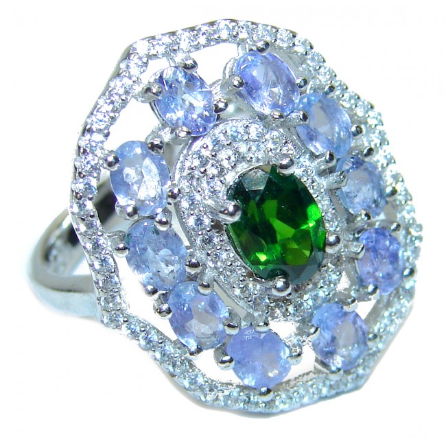 Spectacular Natural Chrome Diopside .925 Sterling Silver handmade Statement ring s. 6 1/4