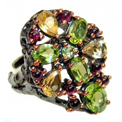 Green Power Authentic Peridot .925 Sterling Silver handmade HUGE Ring s. 7 adjustable
