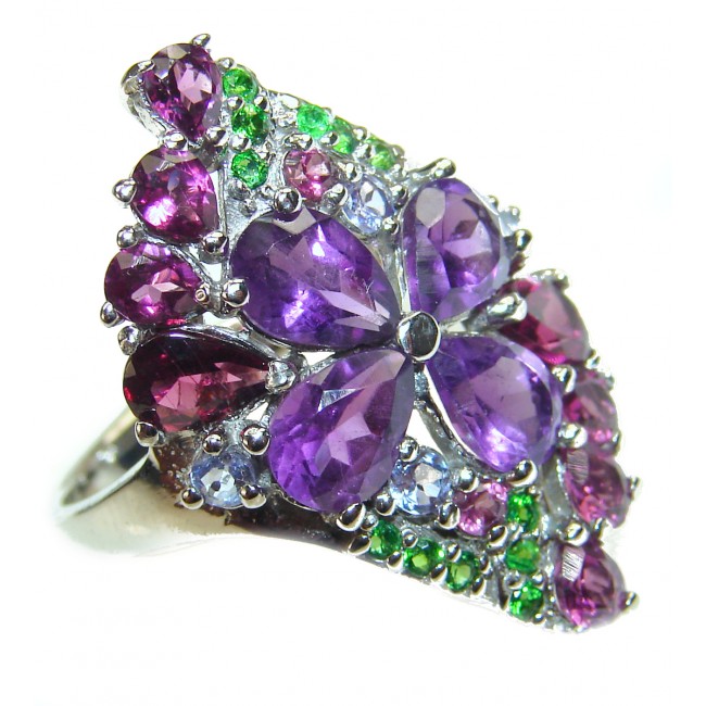 Vintage Style Amethyst .925 Sterling Silver handmade Cocktail Ring s. 9