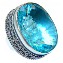 Huge Spectacular  Aquamarine   quartz .925  Sterling Silver handmade ring s.  8 1/4