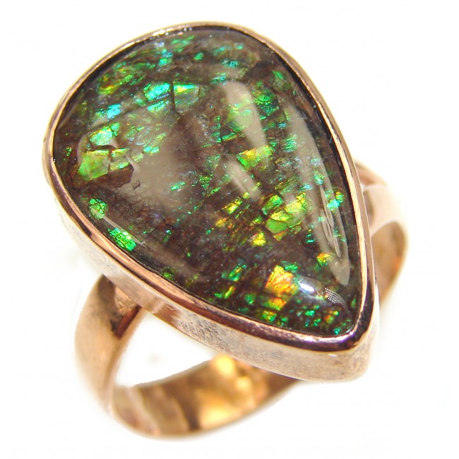 Genuine Canadian Ammolite .925 Sterling Silver handcrafted Statement Ring size 7 adjustable
