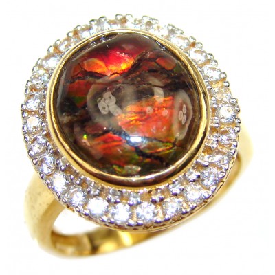 Outstanding Genuine Canadian Ammolite 18K Gold over .925 Sterling Silver handmade ring size 6