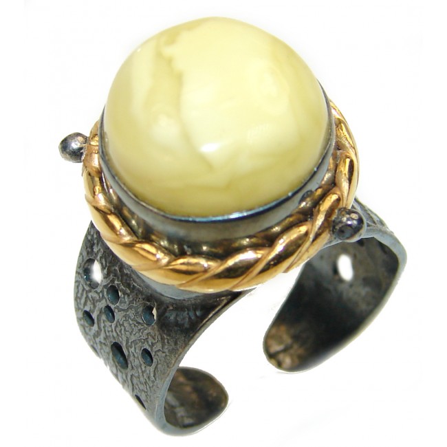 Vintage Style Butterscotch Baltic Amber 2 tones .925 Sterling Silver handmade Ring size 8 adjustable