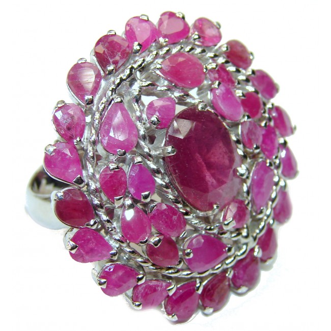 Falling in Red Ruby .925 Sterling Silver handmade Cocktail Ring s. 9