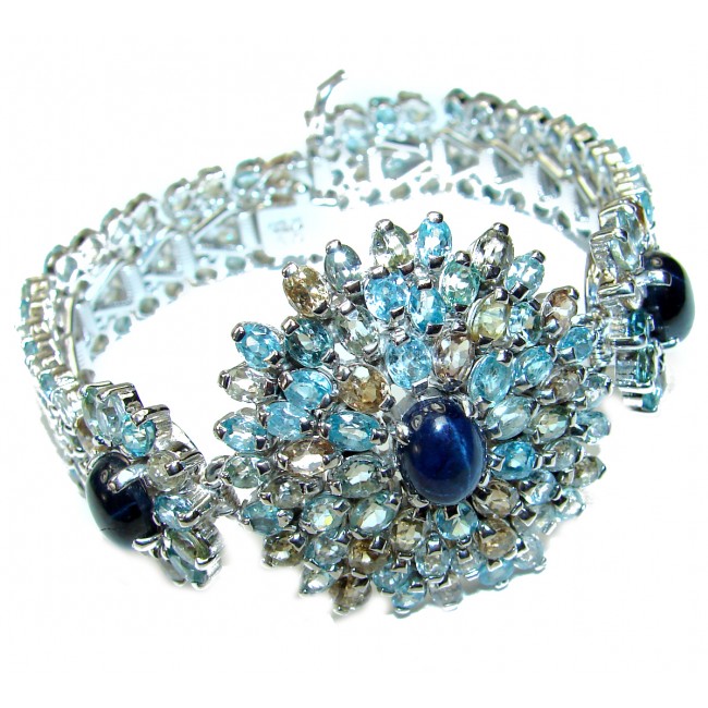 Spectacular authentic Star Sapphire .925 Sterling Silver handmade bangle Bracelet