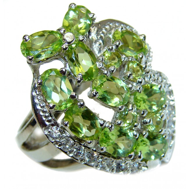 Green Power Authentic Peridot .925 Sterling Silver handmade HUGE Ring s. 8 1/4