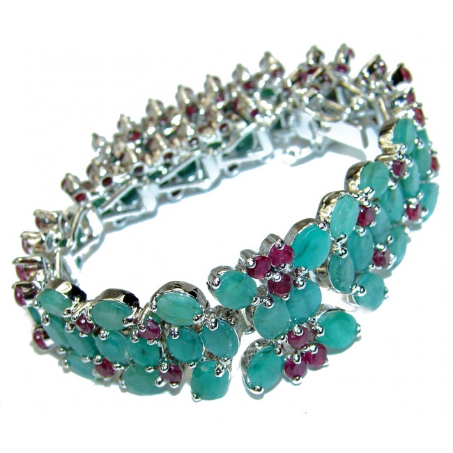 Luxury Authentic Ruby Emerald .925 Sterling Silver handmade Large Bracelet