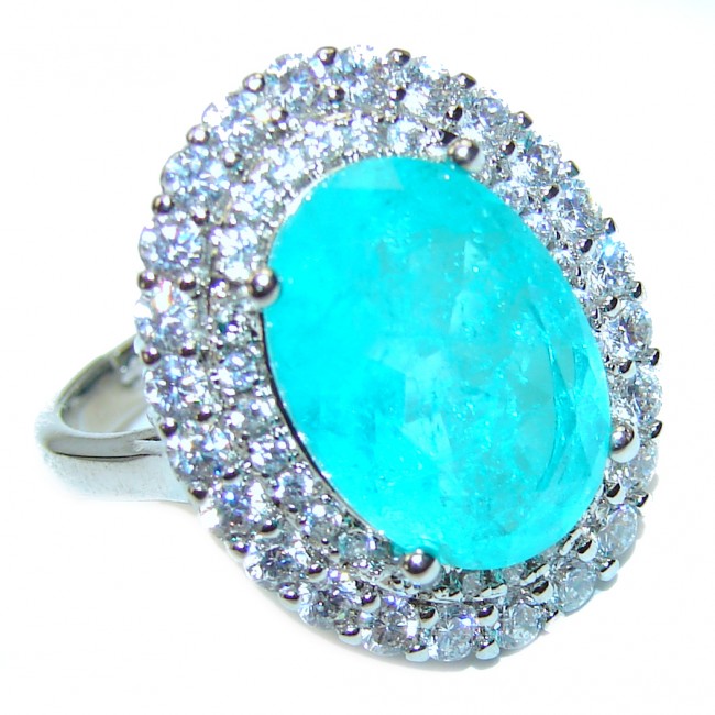 Oval Cut Paraiba Tourmaline .925 Sterling Silver handcrafted Statement Ring size 7