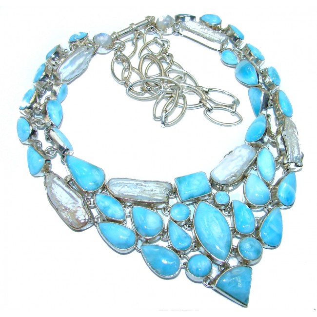Large Cielito Lindo Chunky Larimar .925 Sterling Silver handcrafted necklace