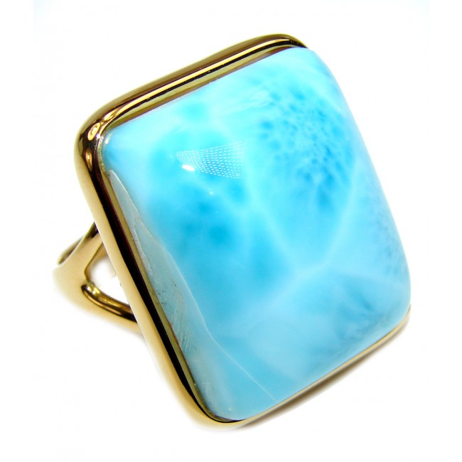 Natural Larimar 18K Gold over .925 Sterling Silver handcrafted Ring s. 7 3/4