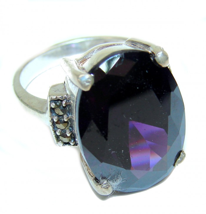 PURPLE Beauty Genuine Cubic Zirconia .925 Sterling Silver handcrafted Statement Ring size 6