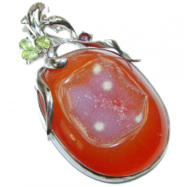 Two dolphins Agate Druzy .925 Sterling Silver Pendant