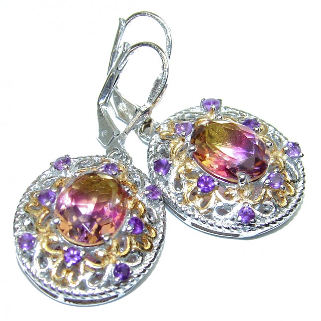 Oval cut Ametrine .925 Sterling Silver handcrafted earrings