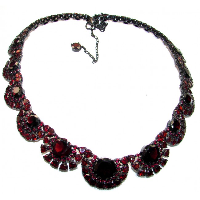 Huge Masterpiece authentic Garnet black rhodium over .925 Sterling Silver handcrafted necklace