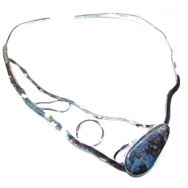 Bohemian Style AAA Boulder Opal Hammered Sterling Silver necklace / Choker