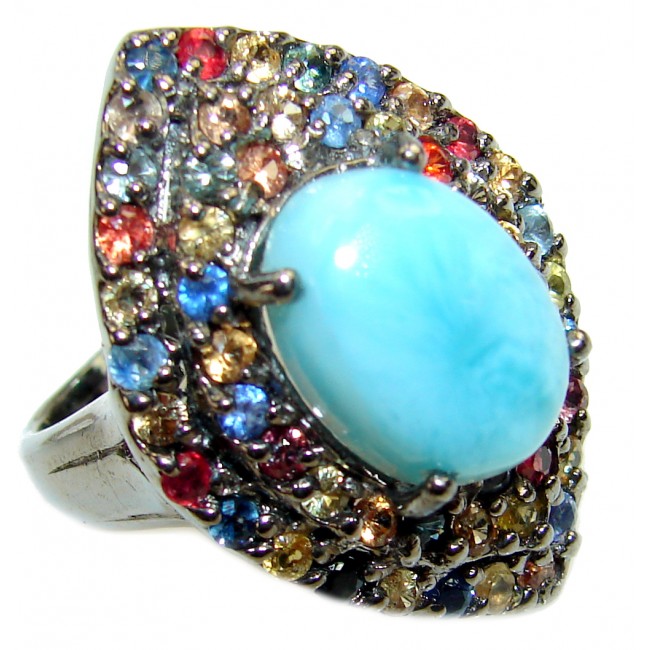 Natural Turquoise Sapphire .925 Sterling Silver handmade ring s. 8 1/4