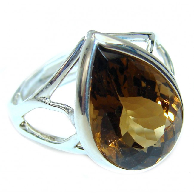Very Bold Champagne Smoky Topaz .925 Sterling Silver Ring size 10 adjustable