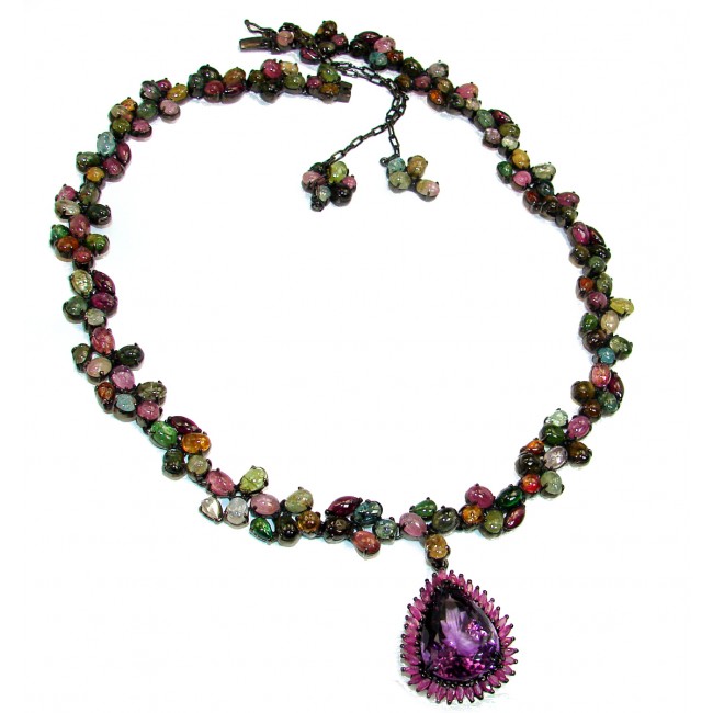 Magical Brazilian Tourmaline Amethyst black rhodium over .925 Sterling Silver handcrafted Necklace