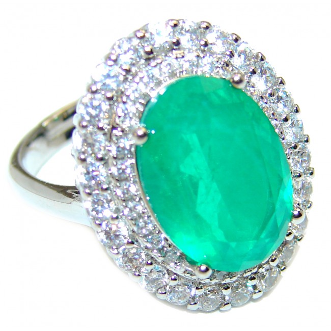 Colombian 12ct Emerald .925 Sterling Silver handcrafted Statement Ring size 7