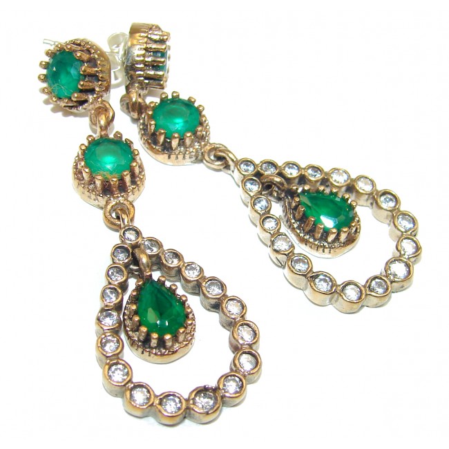 Spectacular Emerald 14K Gold over .925 Sterling Silver handmade Large earrings