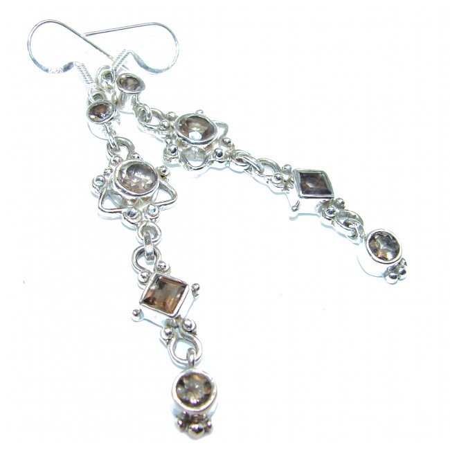 Unheated Briolette Smoky Topaz .925 Sterling Silver handmade earrings