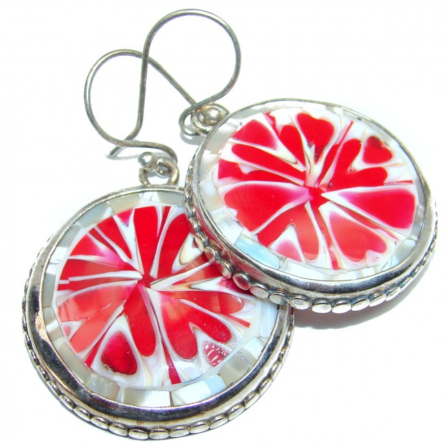 Huge Simple Beauty Red Shell Sterling Silver earrings