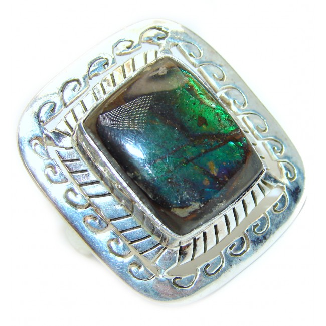 Genuine Canadian Ammolite .925 Sterling Silver handcrafted Statement Ring size 8 1/4