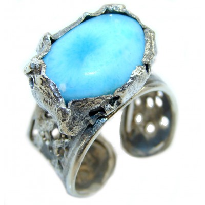 One of a kind Natural Larimar .925 Sterling Silver handcrafted Ring s. 8 adjustable