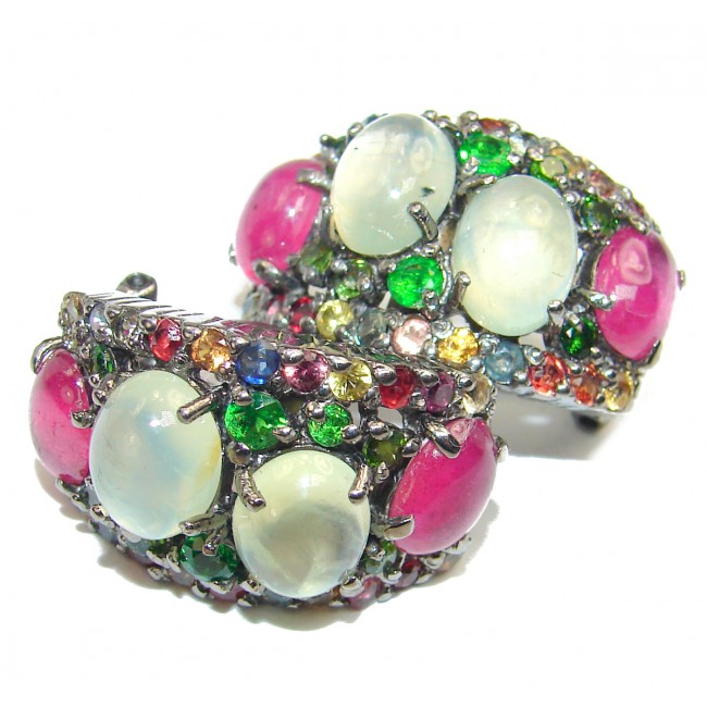 Mia Authentic Ruby Prehnite Sapphire .925 Sterling Silver handmade earrings