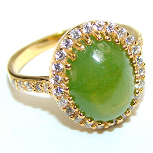 Authentic 8.5ctw Green Tourmaline Yellow gold over .925 Sterling Silver brilliantly handcrafted ring s. 7